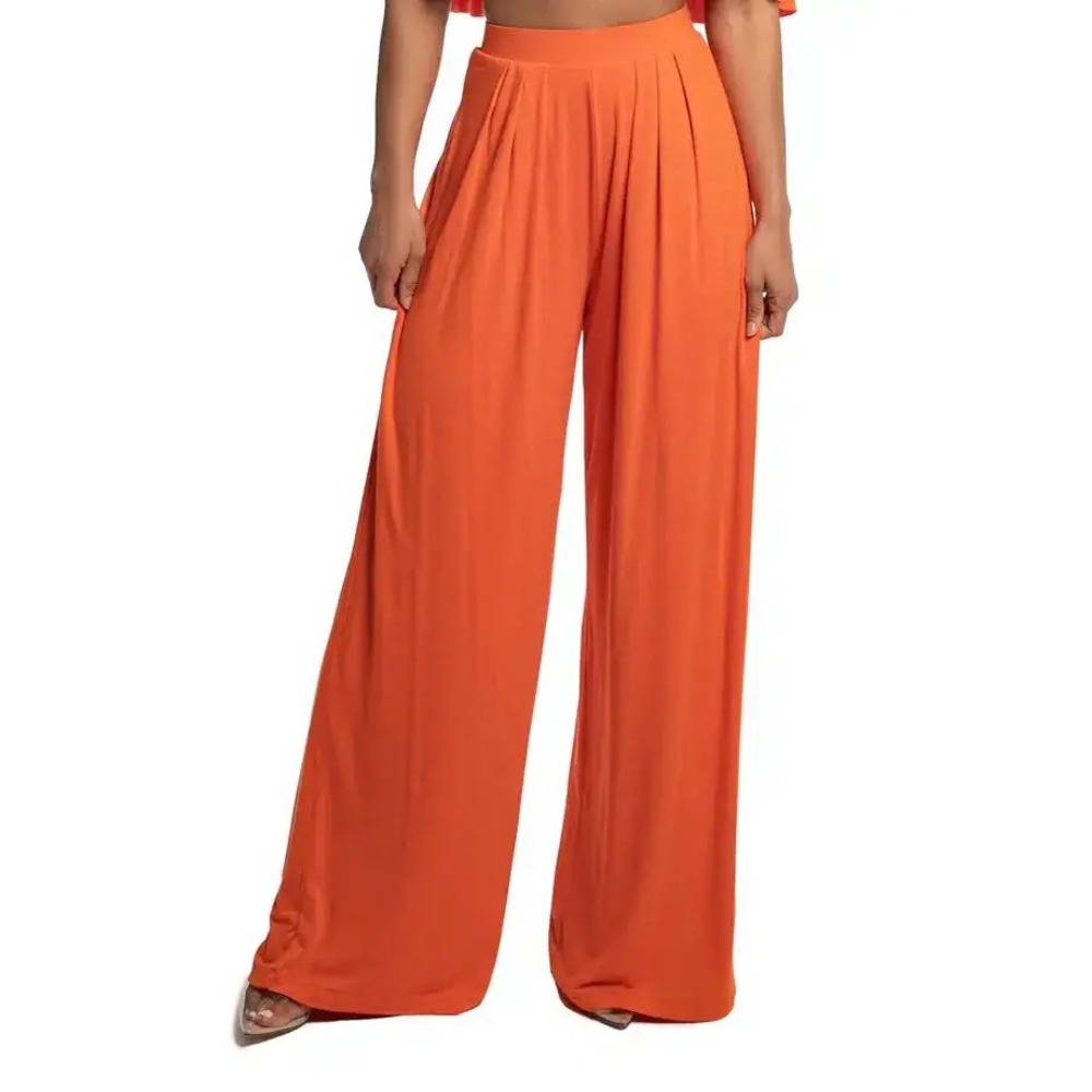 JLUXLABEL Wide Leg Pants Modal Orange High Waist Pleated Boho Lounge Womens XXL